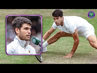 Carlos Alcaraz nerveux pour le football | Interview sur le court des quarts de finale | Wimbledon 2024