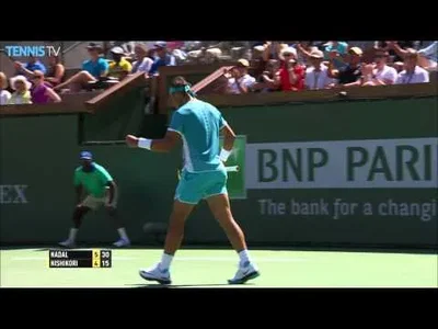Huge forehand from Nadal against Nishikori in Indian Wells
