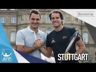 Federer and Haas play mini-tennis before their real match in Stuttgart Appearance 2017
