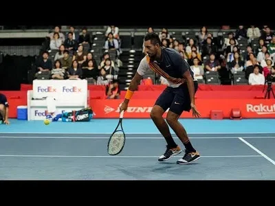 Unreal Kyrgios's half volley drop shot against Gasquet in Tokyo