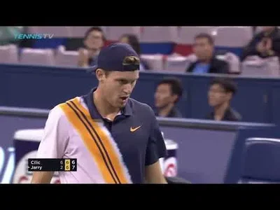Jarry's overpowering point against Cilic to get a set point in Shanghai