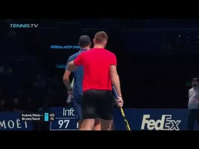Jack Sock huge forehand return in double at London's ATP Finals