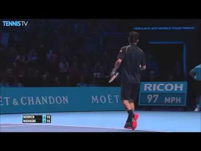 Perfect lob from Nishikori against Berdych in London