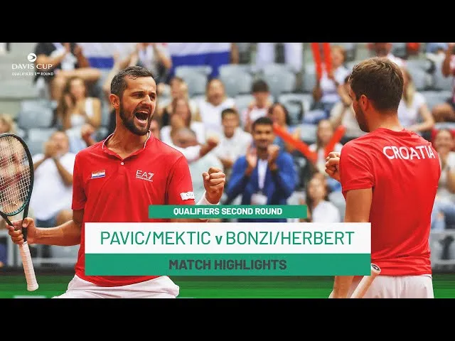 Regardez les temps forts de Mektic/Pavic contre Bonzi/Herbert au deuxième tour des qualifications de la Coupe Davis 2025 où la Croatie affronte la France