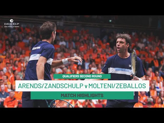 Regardez les temps forts de Arends/Van de Zandschulp contre Zeballos/Molteni lors du deuxième tour des qualifications de la Coupe Davis 2025 où les Pays-Bas affrontent l'Argentine