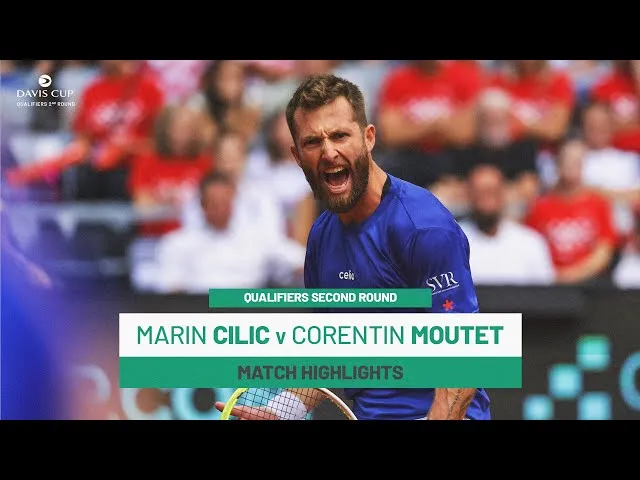 Regardez les temps forts de Cilic contre Moutet au deuxième tour des qualifications de la Coupe Davis 2025 où la Croatie affronte la France