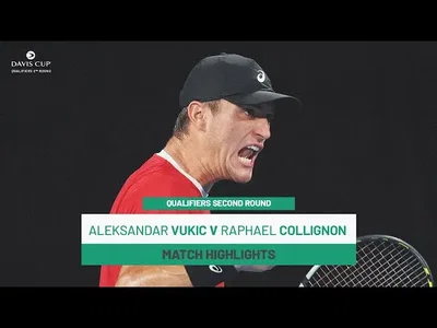 Regardez les temps forts de Vukic contre Collignon lors des qualifications de la Coupe Davis 2025, deuxième tour où l'Australie affronte la Belgique