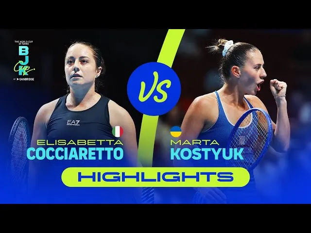 Regardez les temps forts de Cocciaretto contre Kostyuk en demi-finales de la Coupe Billie Jean King 2025 où l'Italie affronte l'Ukraine.