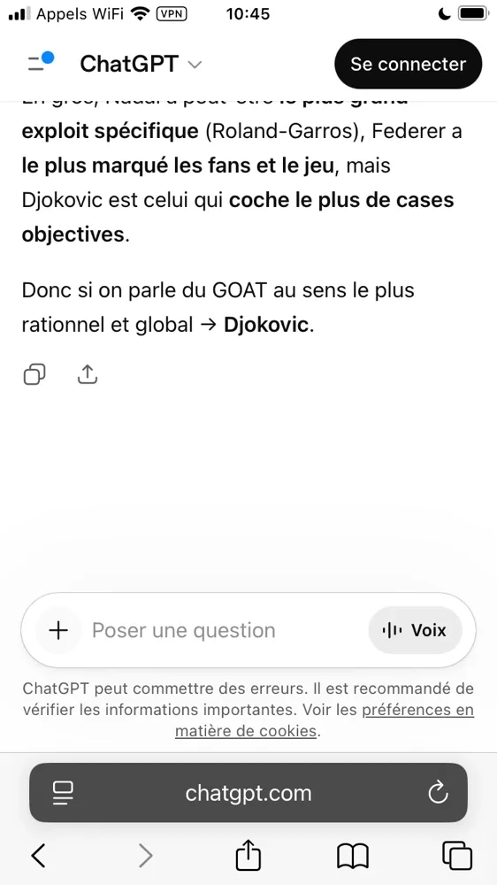 j'ai demandé à ChatGPT qui était le goat du tennis et pourquoi. Voici ce qu'il m'a répondu .