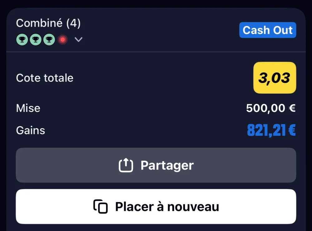 J’ai pris 500 en tout avec le CO de Paul aussi alors que j’aurai pu prendre 1000 un peu deg mais j’aurais d’autre ocaz, j’ai Cashout avant que Shelton...